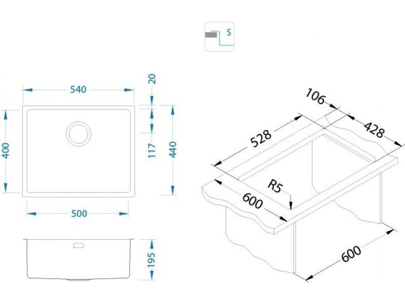 Кухонная мойка Alveus Kombino Monarch F/S 50 1120902 54 см встраиваемая сверху, золото