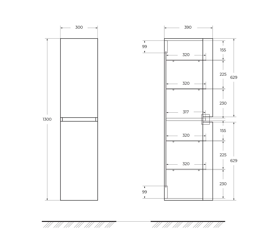 Шкаф пенал Cezares Vague 30 см Rovere sbiancato, 54850