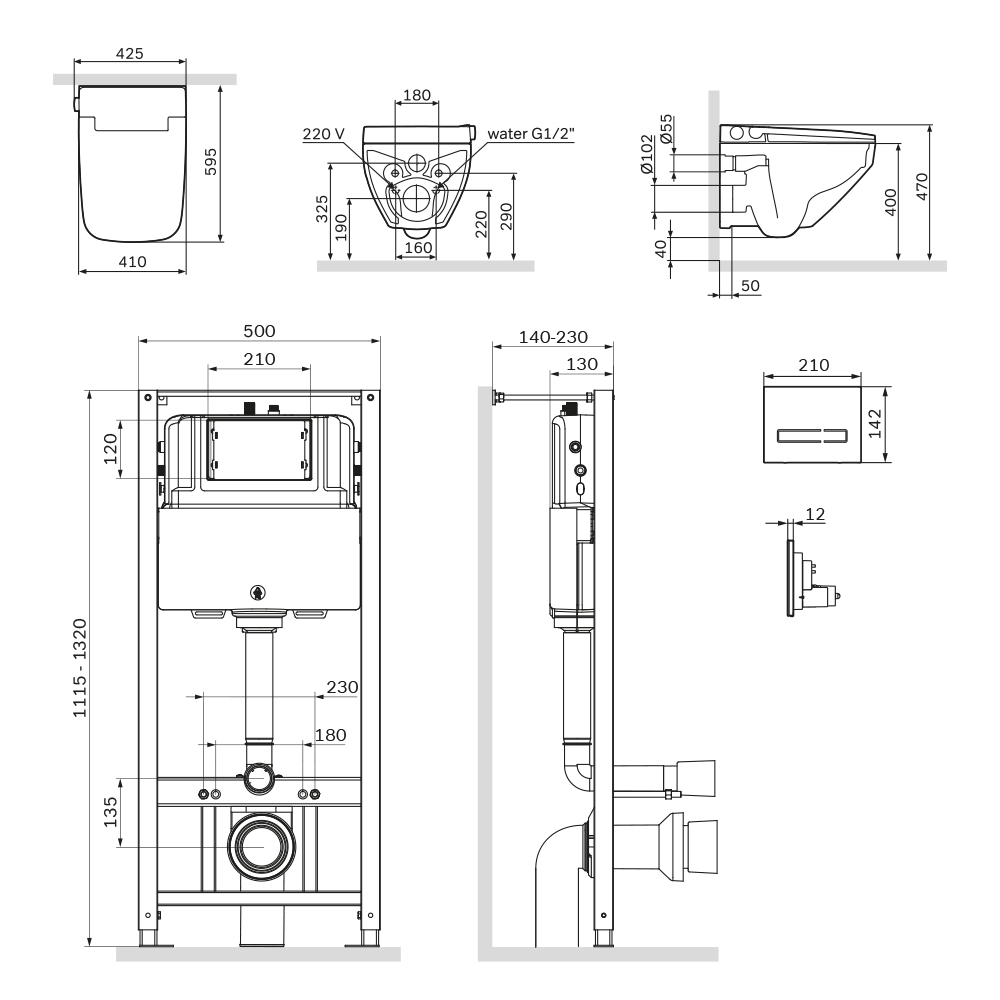 Подвесной унитаз Am.Pm Inspire V2.0 IS450A38.CCC50A с крышкой-биде, инсталляцией и черной клавишей