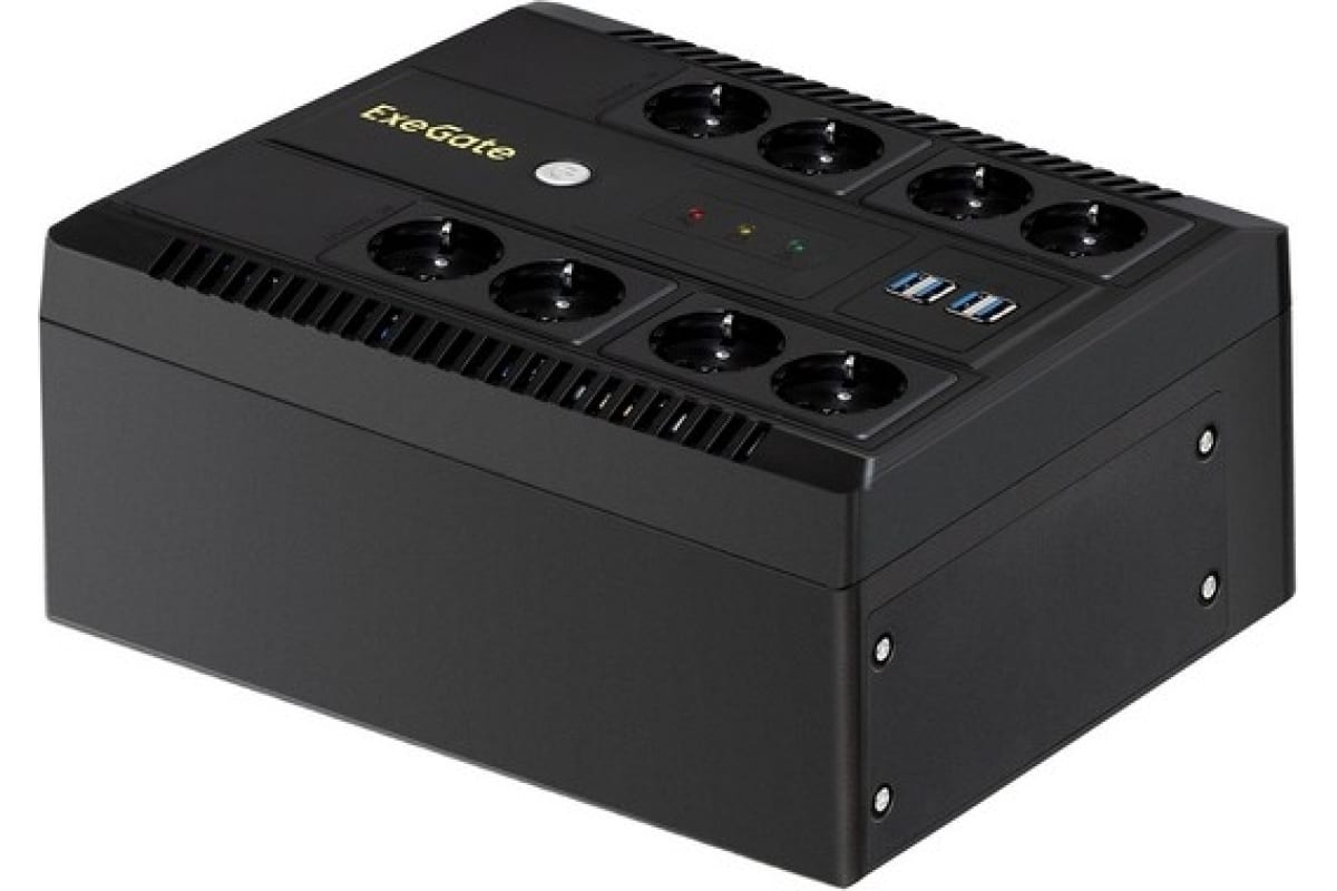 Источник бесперебойного питания Exegate NEO Smart LHB-650.LCD.AVR.8SH.CH.RJ.USB 650VA 390W, LCD, AVR, 8*Schuko, RJ45 11, USB, 4*USB-порта для зарядки, Black 295013