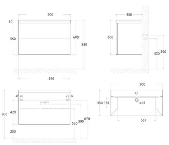 Тумба с раковиной Art&Max Verona Push 90 см