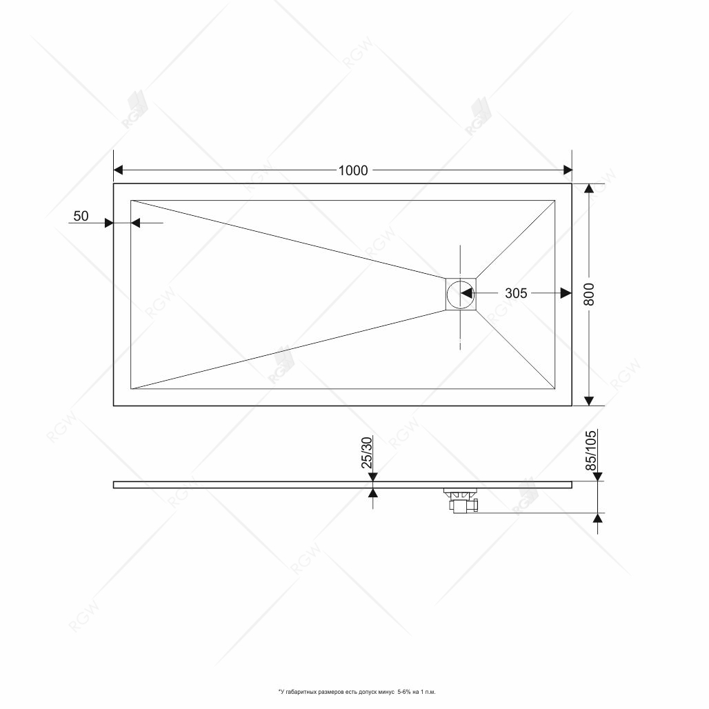 Поддон для душа RGW Stone Tray ST-G 80x100 графит