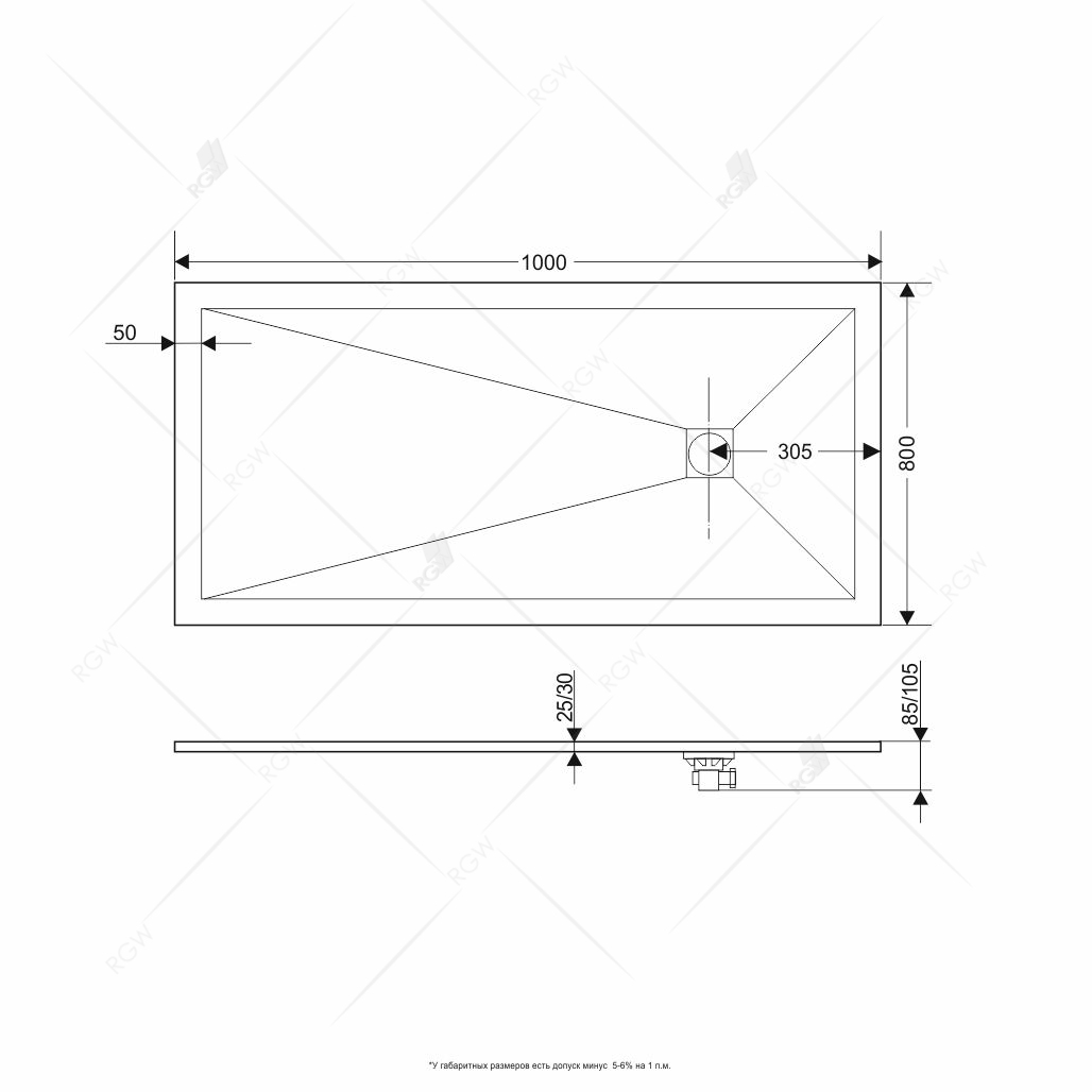 Поддон для душа RGW Stone Tray ST-G 80x100 графит