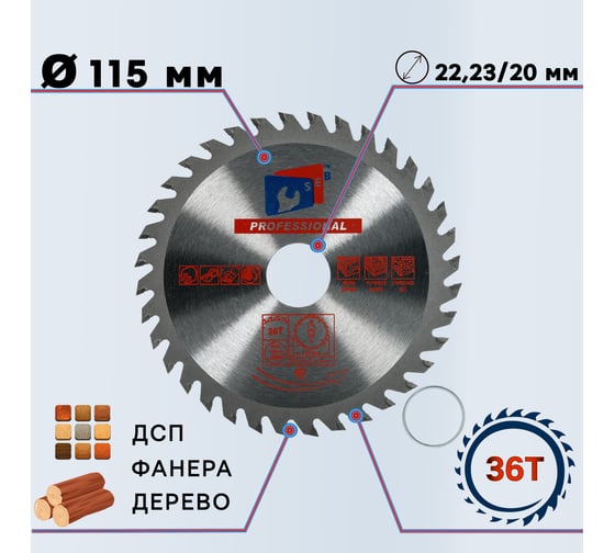 Диск пильный по дереву 115x22.2/20 мм, 36Z TGS TORGWIN S46725
