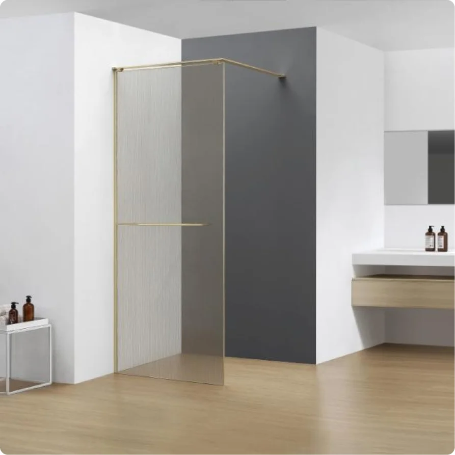 Душевая перегородка AQUAme AQM3720-3-9 90x200 триплекс "лен", золото шлифованное