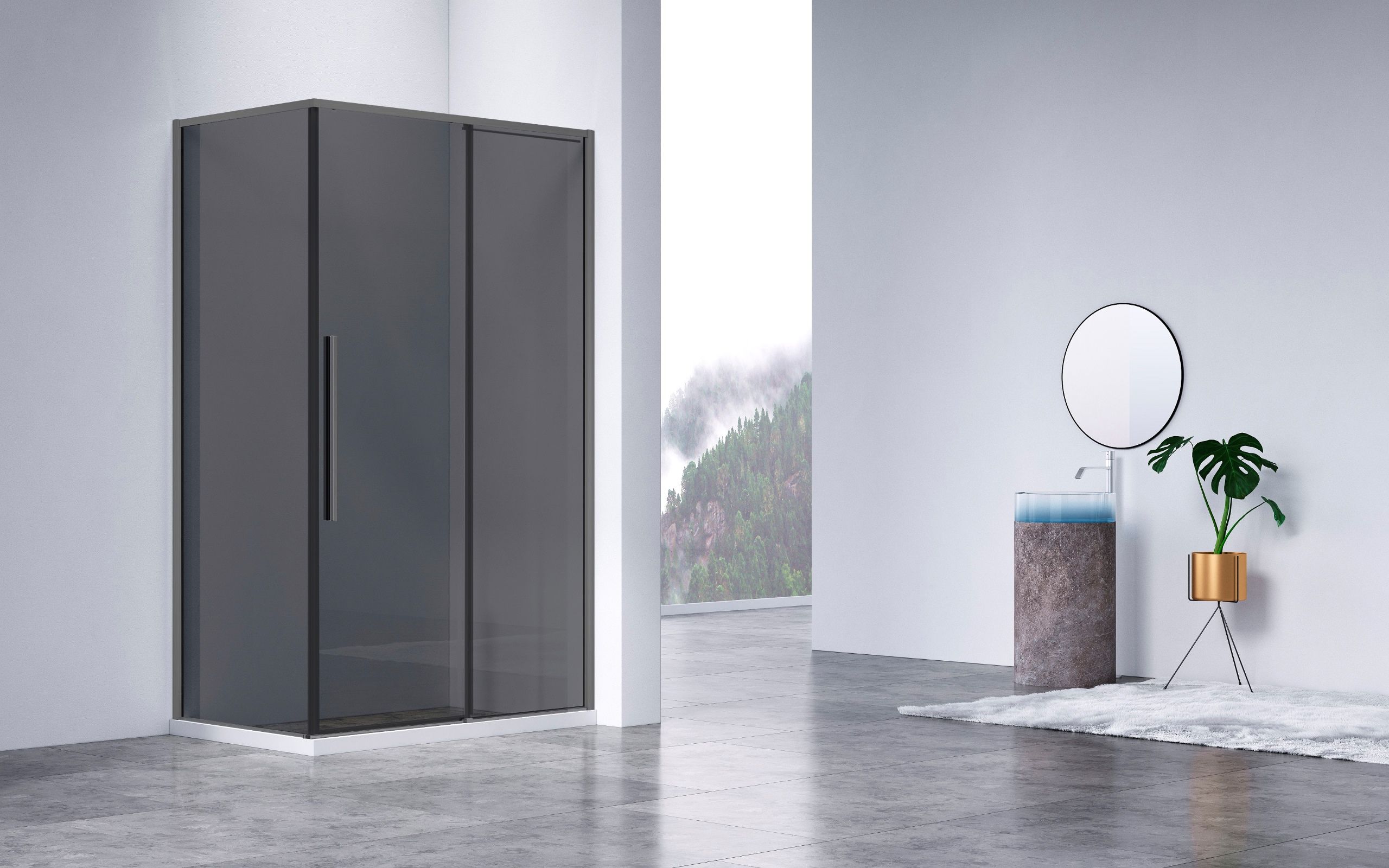 Душевой уголок Vincea Слим-Н (Slim-N) VSR-4SN8012CGGM 120x80 вороненая сталь, стекло тонированное