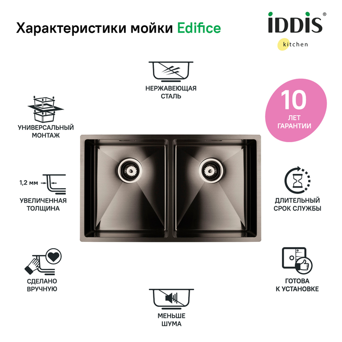 Кухонная мойка Iddis Edifice EDI75G2i77 75 см графитовый