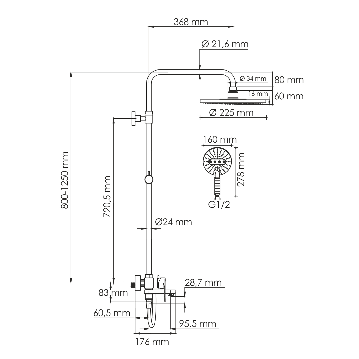 Душевая стойка WasserKRAFT A185.067.059.WM белый