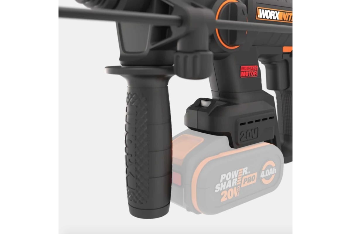 Аккумуляторный бесщеточный перфоратор Worx 20В, 4Ач x1, ЗУ 2А, кейс WX381