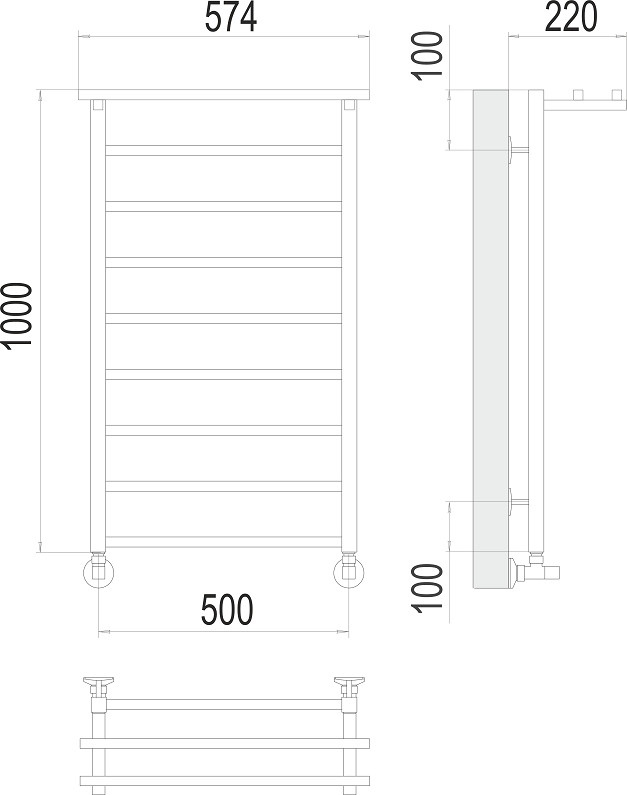 Полотенцесушитель водяной Terminus Контур П9 500x1000, 4670078529749 с полкой