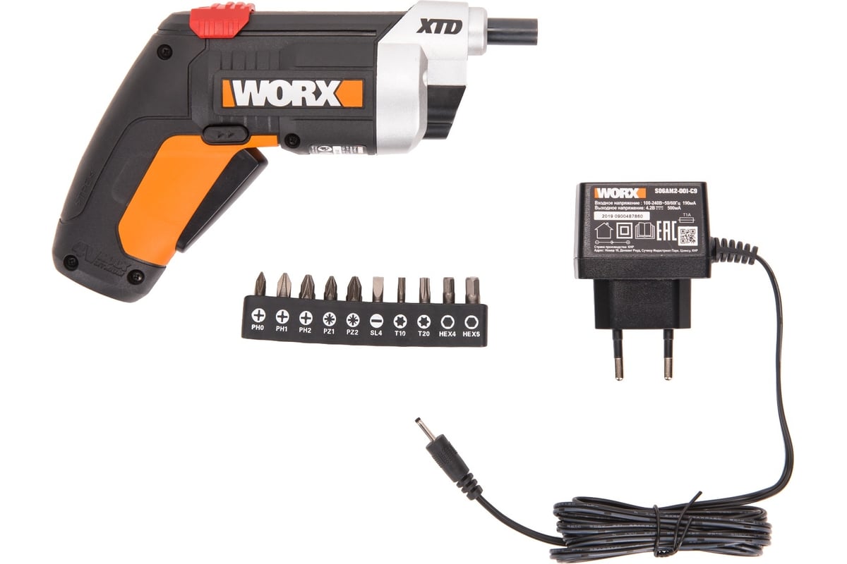 Аккумуляторная отвертка Worx + набор бит WX252