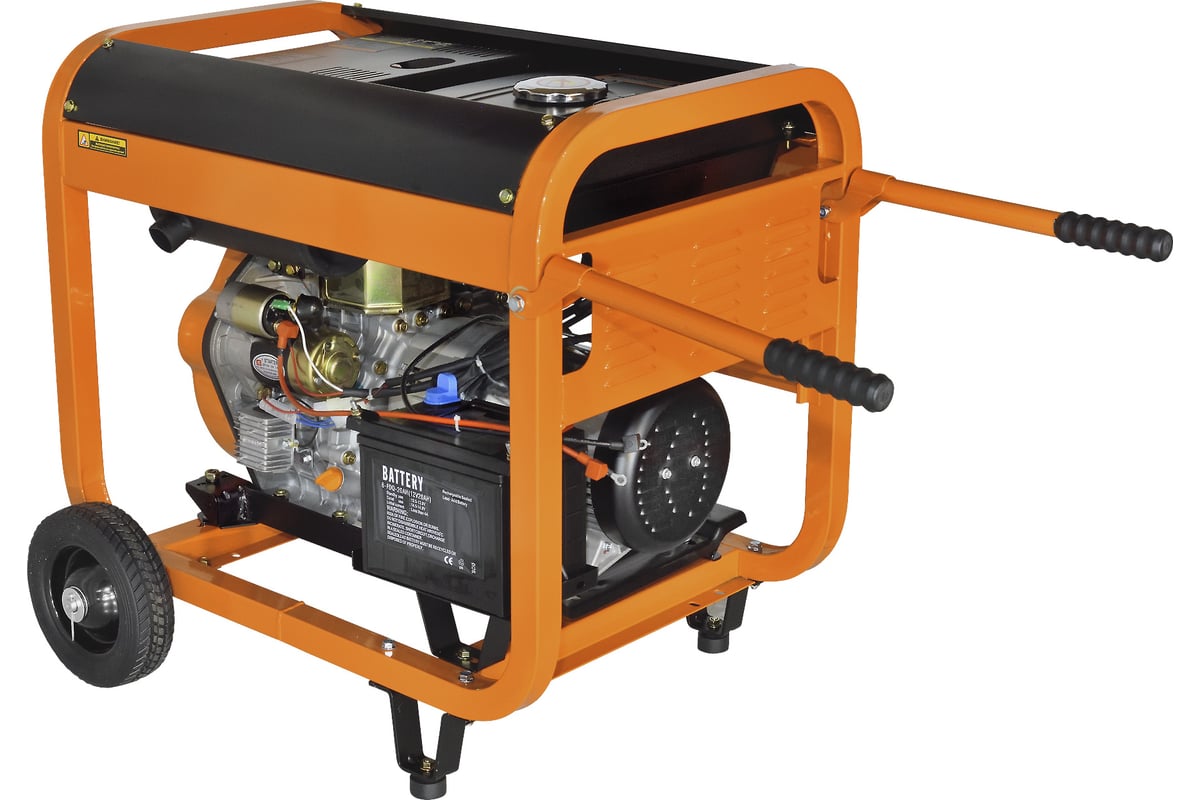 Генератор Carver PPG- 7000DE дизель LT-186FA, 5,0/5,5кВт, 220В, бак12.5л, э/старт, колеса, медь 01.020.00023
