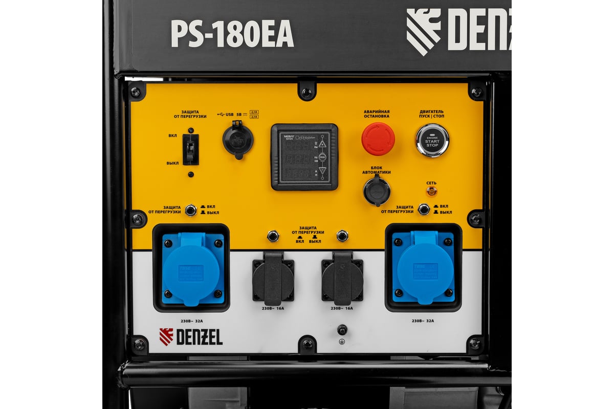 Бензиновый генератор Denzel PS-180EA 18 кВт, 230 В, 65 л, разъём ATS, электростартер 946974