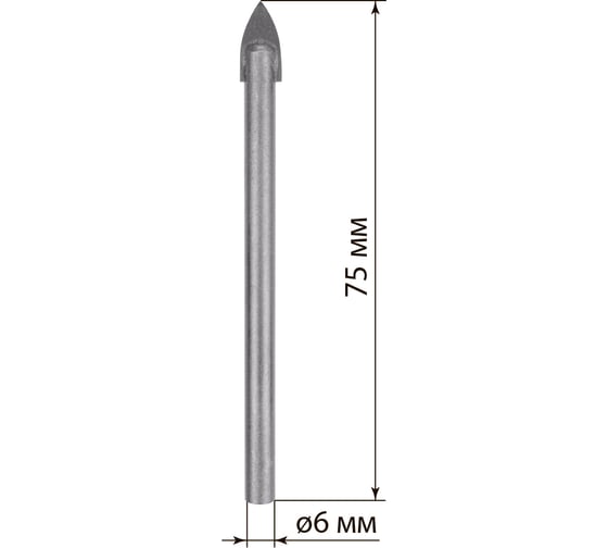 Сверло по стеклу и керамике Рубин (6х75 мм, 2 грани, ц/х) TDM ELECTRIC SQ1091-0101
