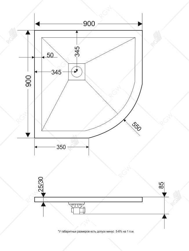 Поддон для душа RGW Stone Tray ST/R-W 90x90 каменный, комплект