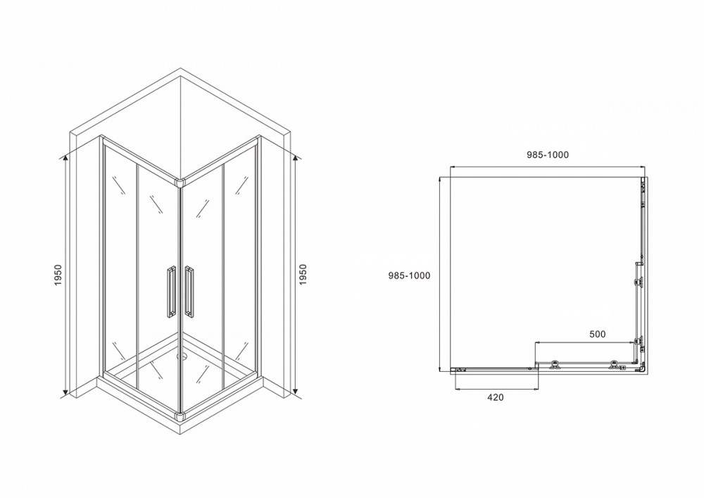 Душевой уголок Abber Schwarzer Diamant 100x100 AG02100BH, прозрачный, профиль черный