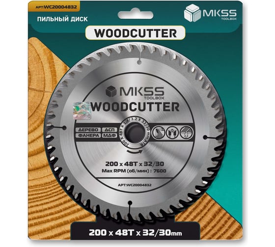 Диск пильный по дереву MKSS Toolbox Woodcutter WC2000 200x48Тх32/30 мм WC20004832
