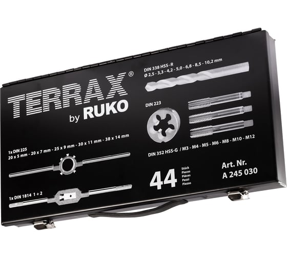 Резьбонарезной набор Terrax by RUKO M3-M12 HSS, 44шт A245030