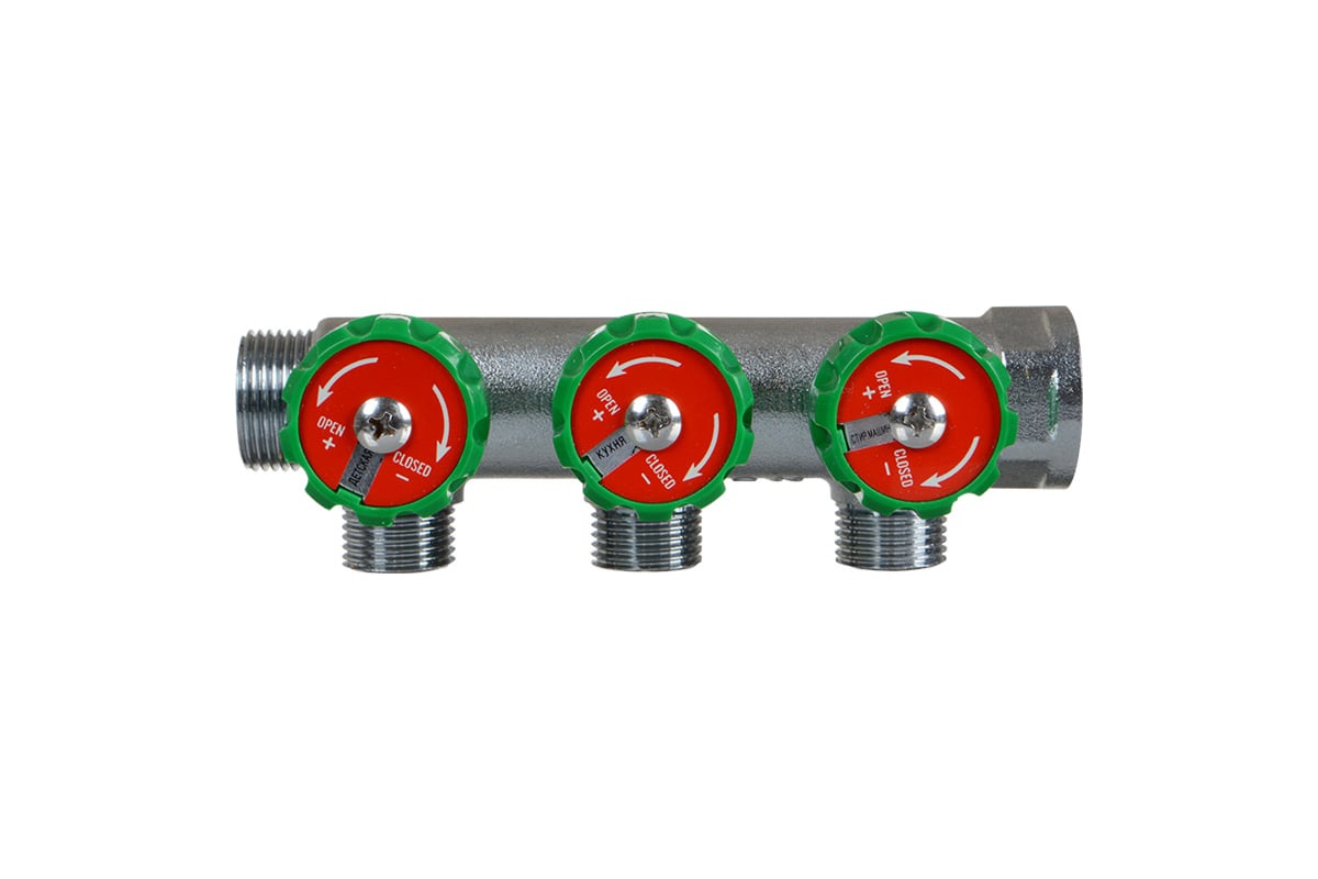 Латунный коллектор Terma 3/4" в/н с 3-мя вент.кранами на 1/2" (нар.резьбы) с выходами под 90 град (14020) 18575