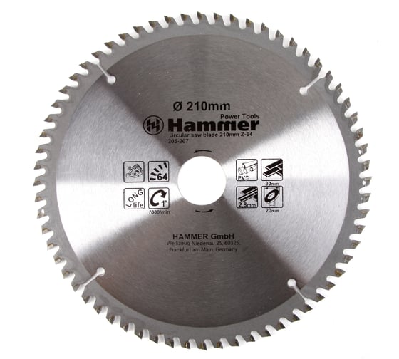Диск пильный по ламинату Flex CSB PL (210х30/20 мм; Z-64) Hammer 30678 205-207