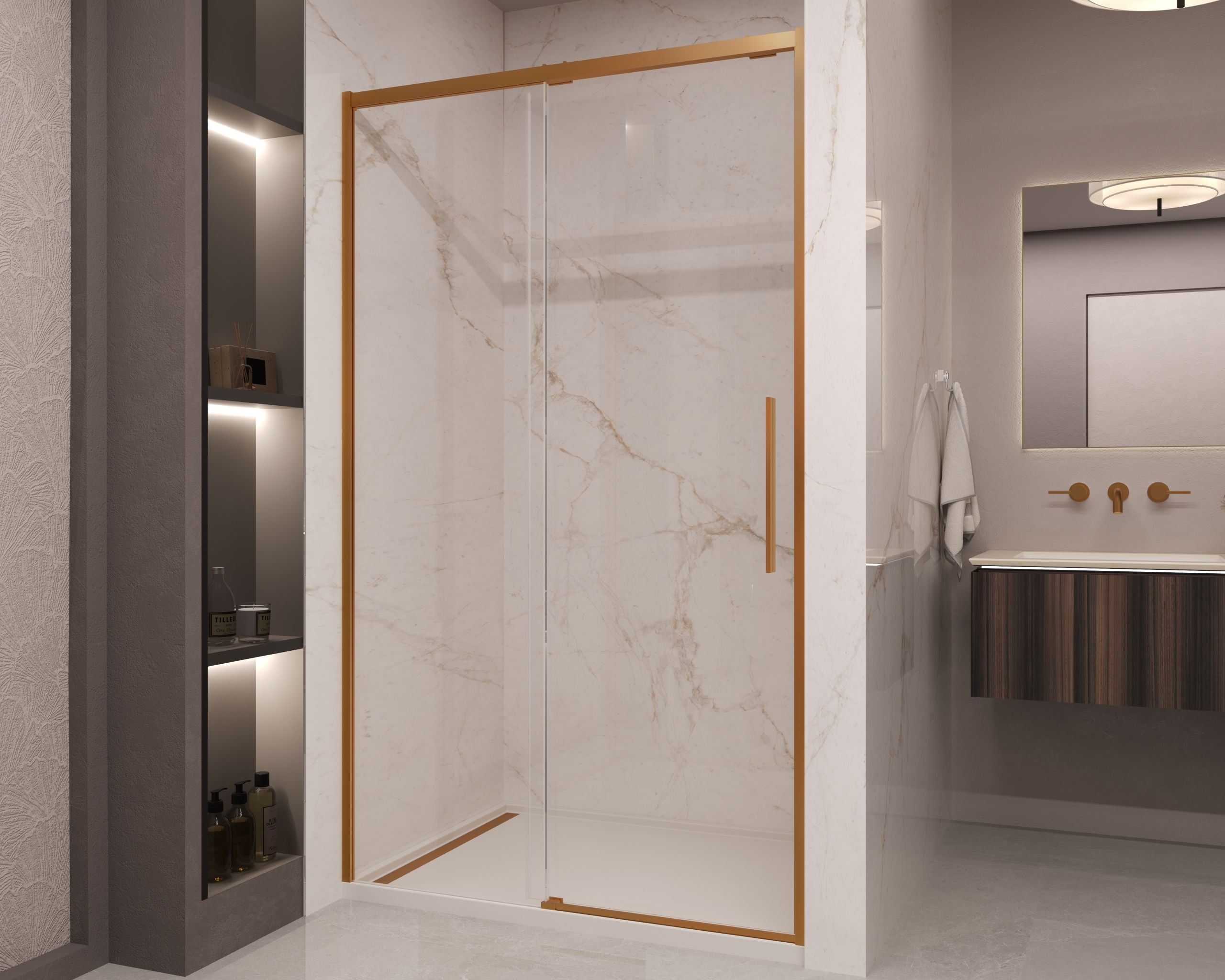 Душевая дверь Vincea Стелла (Stella) VDS-1ST120CLBC 120x200 брашированная медь, прозрачная