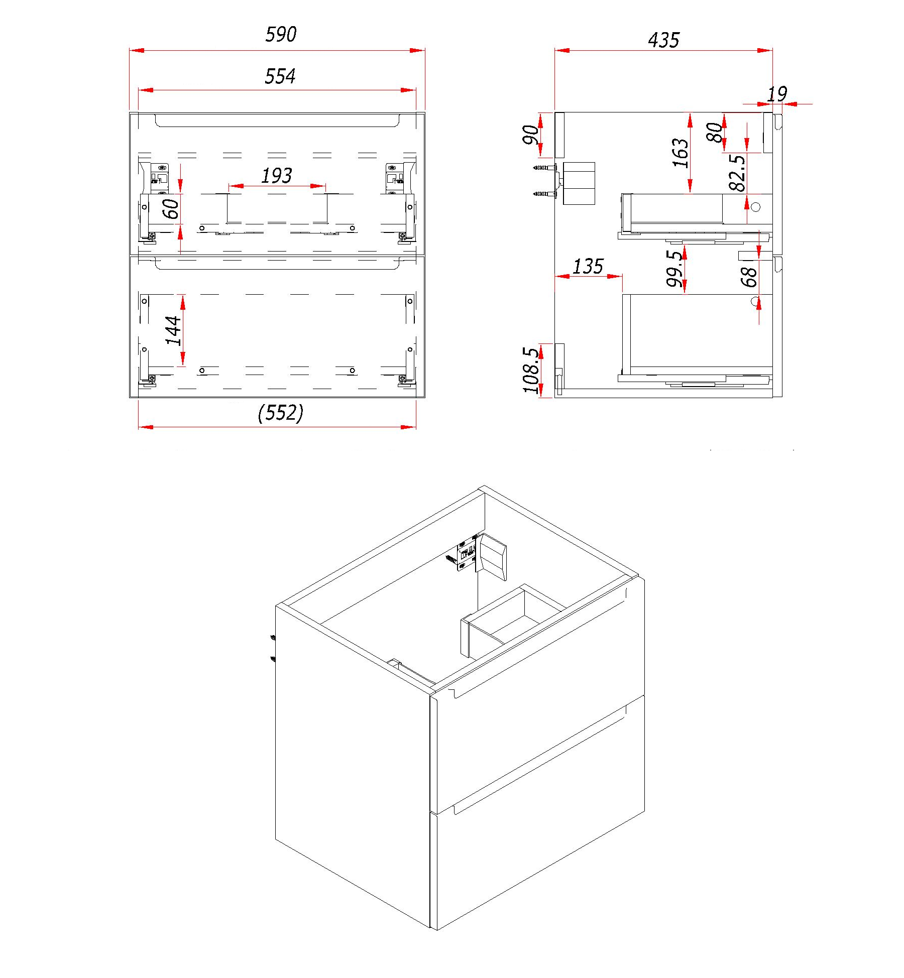 Мебель для ванной ЗОВ Дион 60 см со столешницей