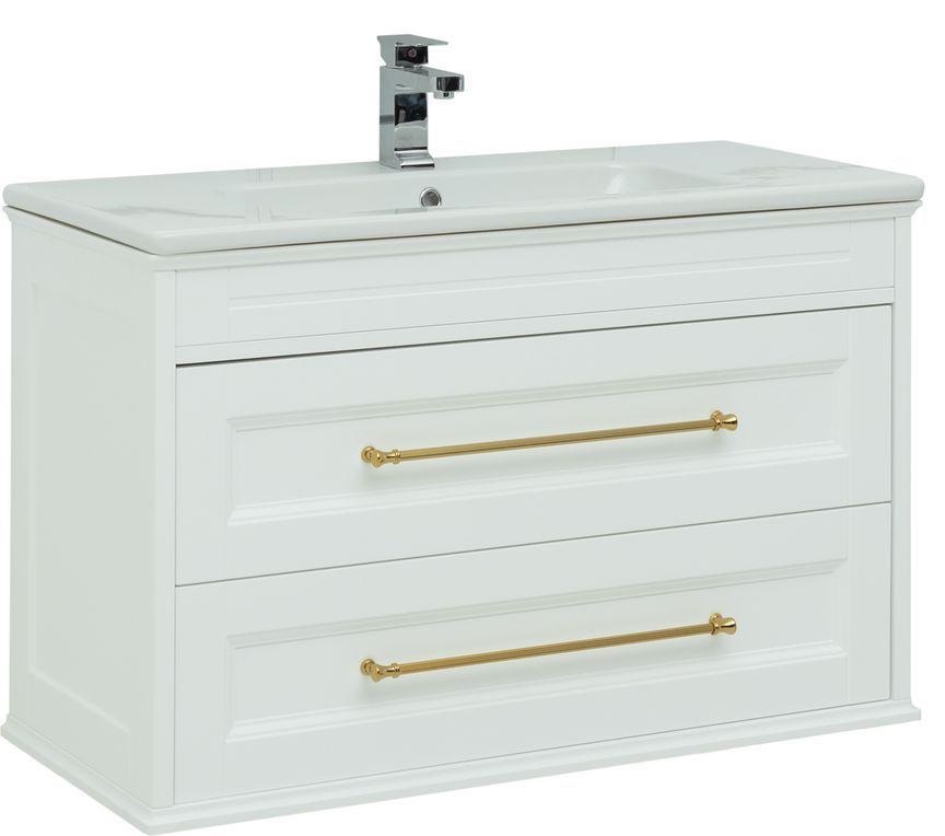 Мебель для ванной Aquanet Бостон 100 см белый матовый, ручки золото