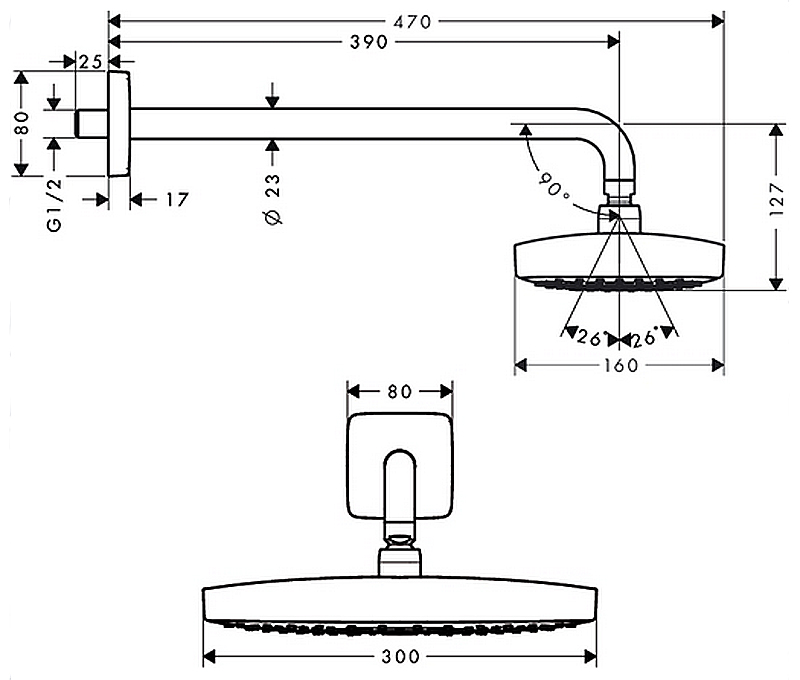 Верхний душ Hansgrohe Raindance Select E300 27385400 хром/белый