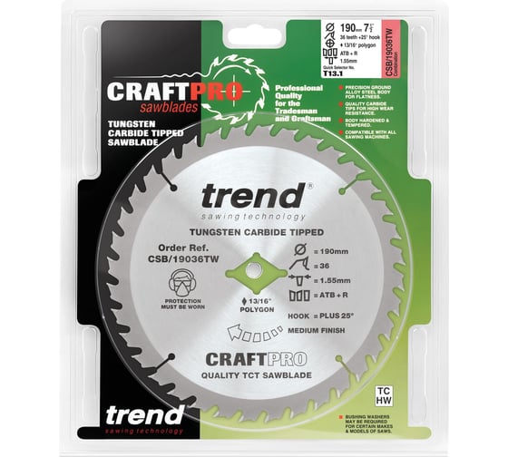 Пильный диск 190 мм 36 зубьев Trend CSB/19036TW