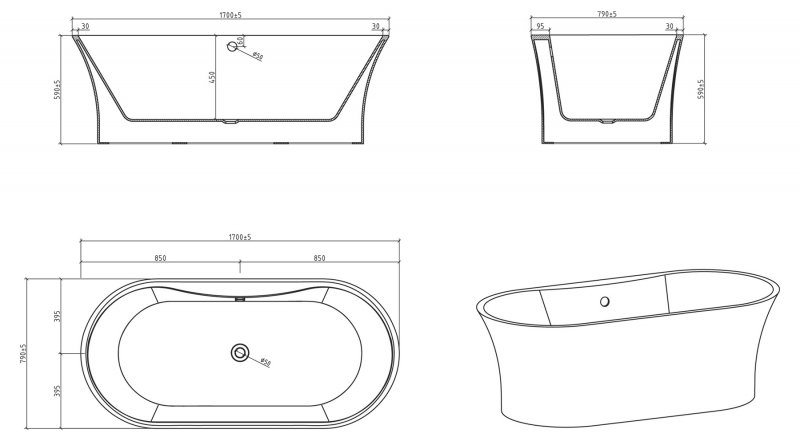 Акриловая ванна BelBagno BB201 170x79 белый