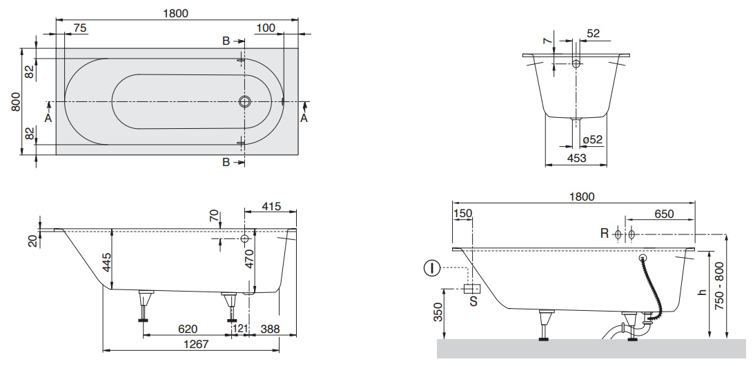 Квариловая ванна Villeroy&Boch Oberon 180x80 см, арт. UBQ180OBE2V-01