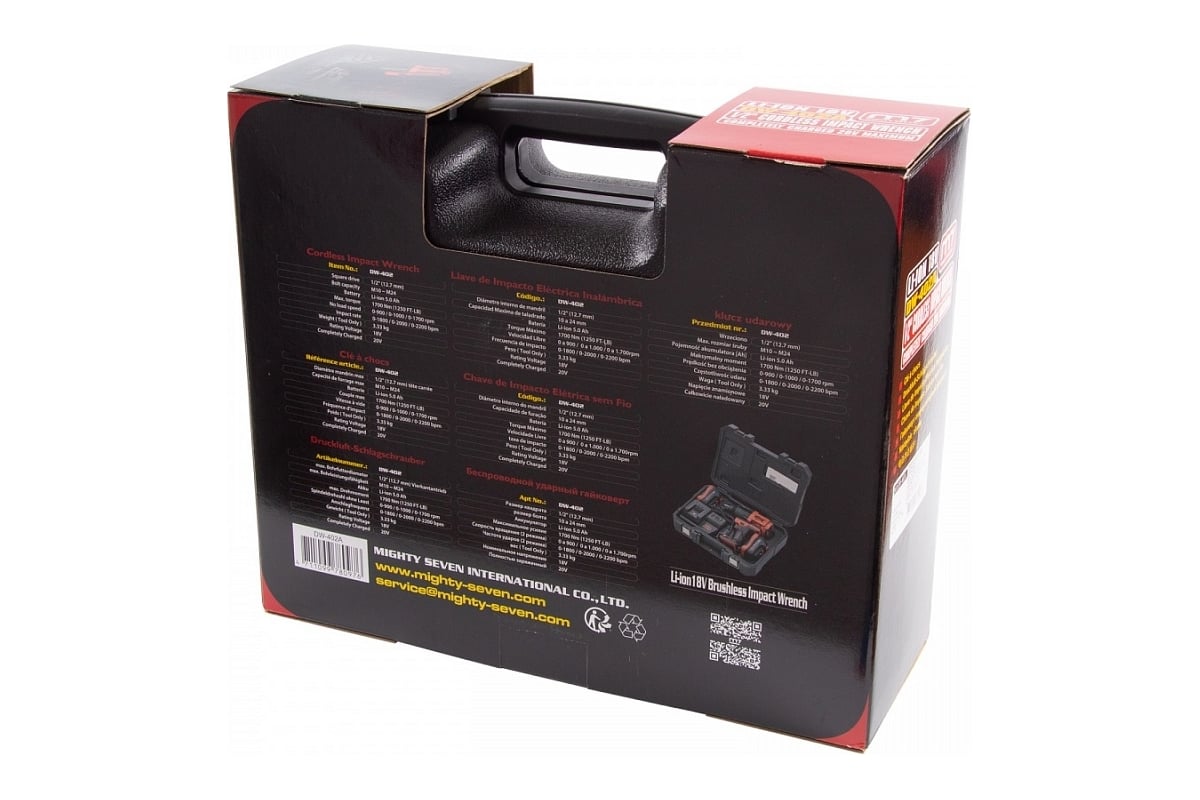 Аккумуляторный ударный гайковерт Mighty Seven 1/2", 1700 Нм, кейс, 18 В DW-402A