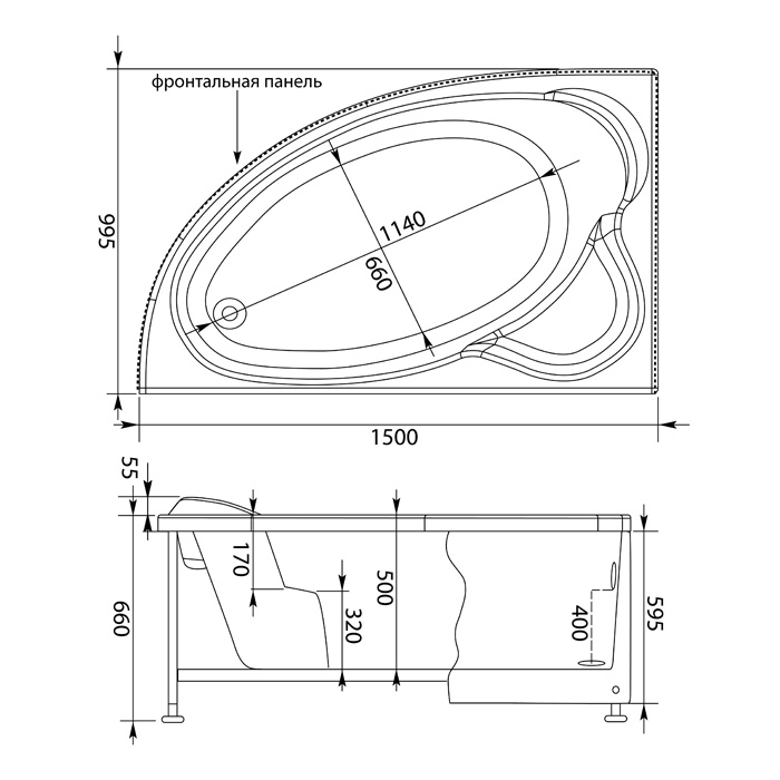 Акриловая ванна Aquanet Mayorca 150x100 L, арт. 00204008