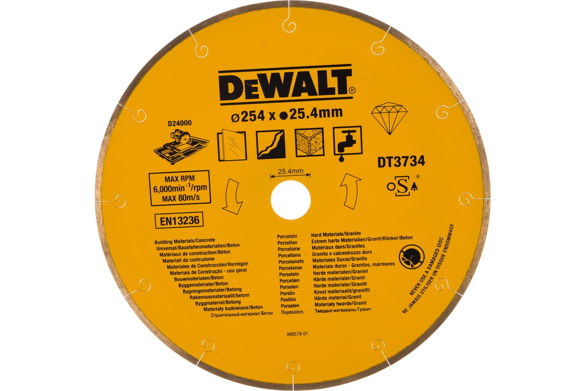 Диск алмазный по камню (254х25,4 мм) для плиткореза D24000 DeWalt DT 3734