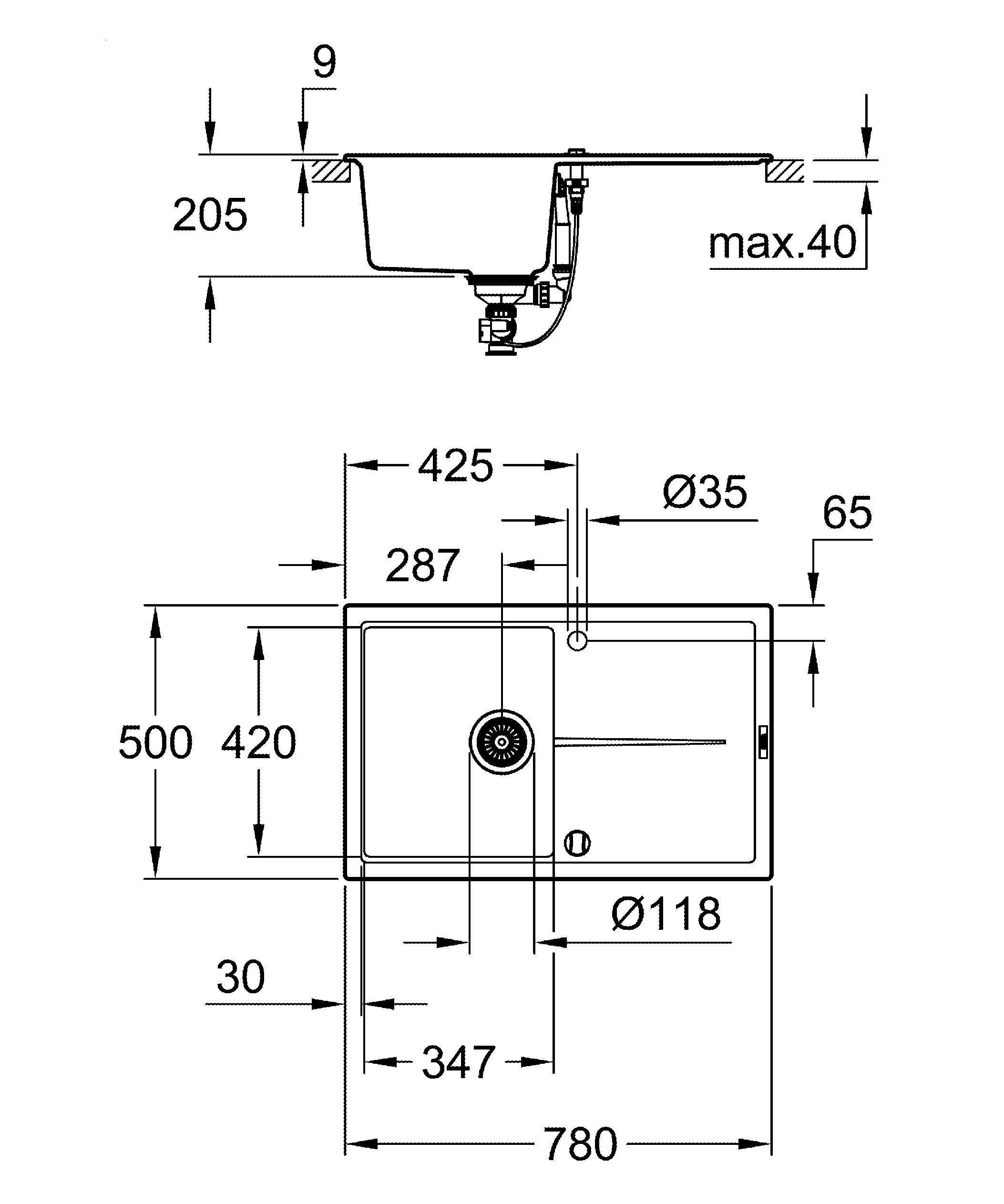 Кухонная мойка Grohe K400 31639AT0 78 см серый гранит