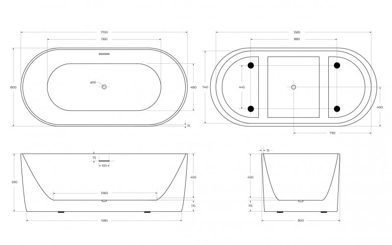 Акриловая ванна BelBagno BB411-1700-800 170x80 белый