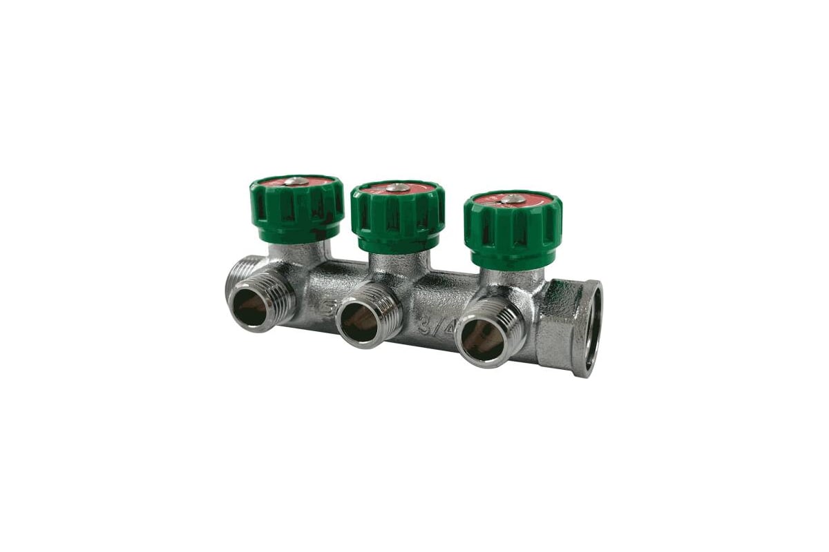Коллектор лат клап рег SANTECHSYSTEMS 129-8673 3/4", 3 выхода под плоское уплотнение 1/2" н/р, межосевое расстояние между выходами 45мм