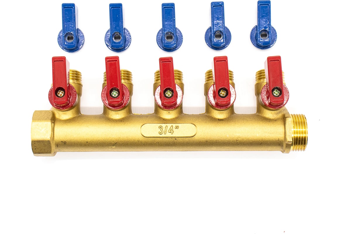 Коллектор Damento Clima с кранами 3/4"x1/2" на 5 выходов 1/25 016244