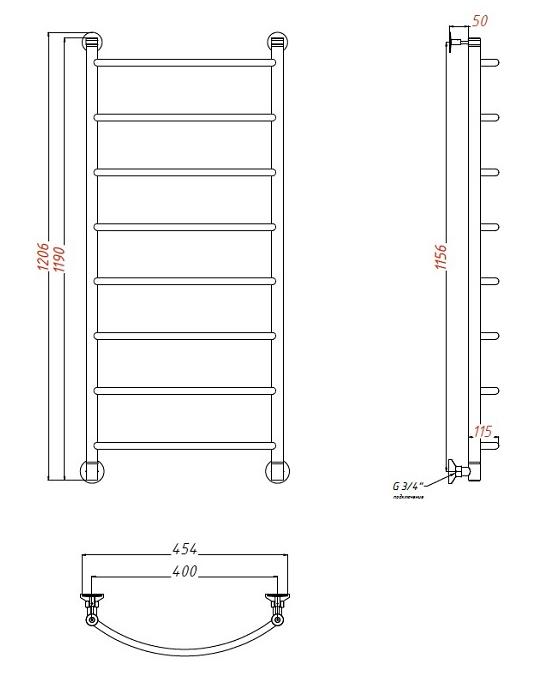 Полотенцесушитель водяной Aquanet Romeo 40x120 см