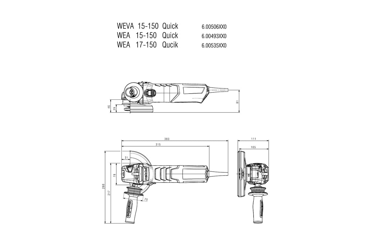Угловая шлифмашина Metabo WE 17-150 Quick 150мм 601074000