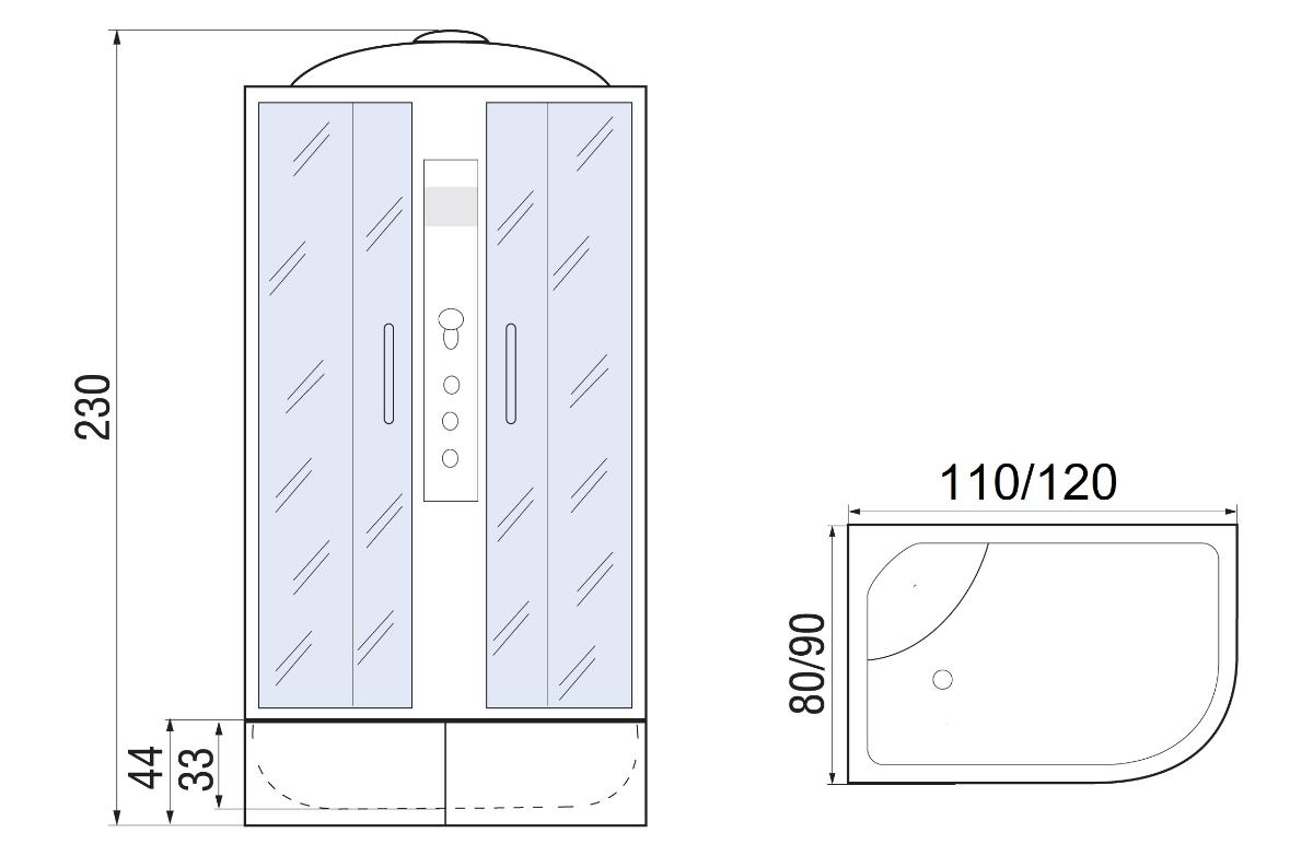 Душевая кабина River Dunay XL 120/90/44 ТН 10000006168 120x90 хром, тонированное L