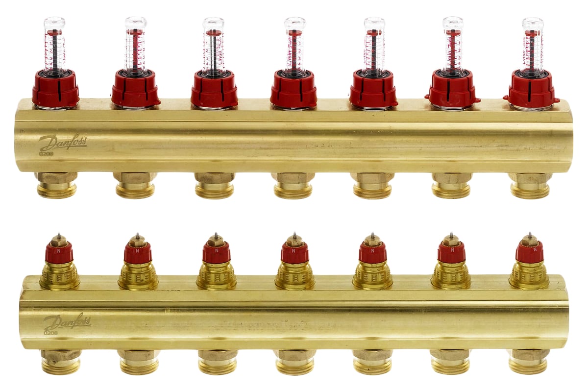 Коллекторы Danfoss FHF-7F с расходомерами для 7 контуров 088U0527