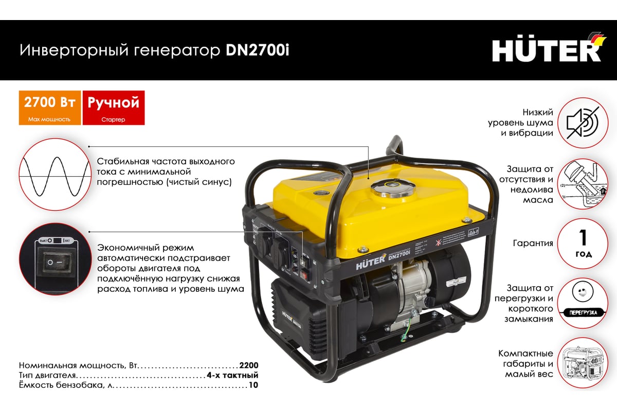 Инверторный генератор Huter DN2700i 64/10/6