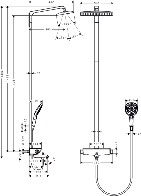 Душевая стойка Hansgrohe Raindance E Showerpipe 360 27113000 термостат