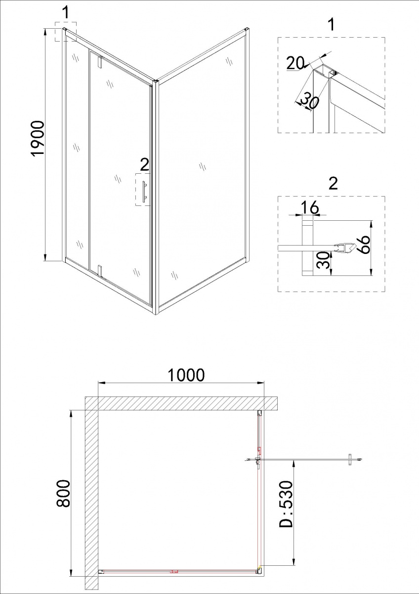 Душевая дверь Niagara Nova 80x190, прозрачное, хром NG-63-8A