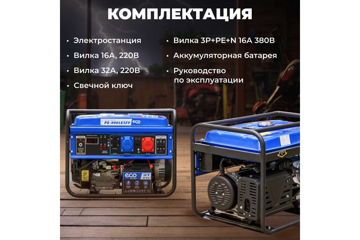 Бензиновый генератор Eco PE-9001E3FP