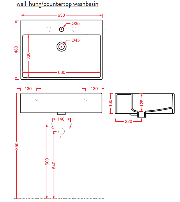 Раковина ArtCeram Quadro QUL003 01 00 65 см белый