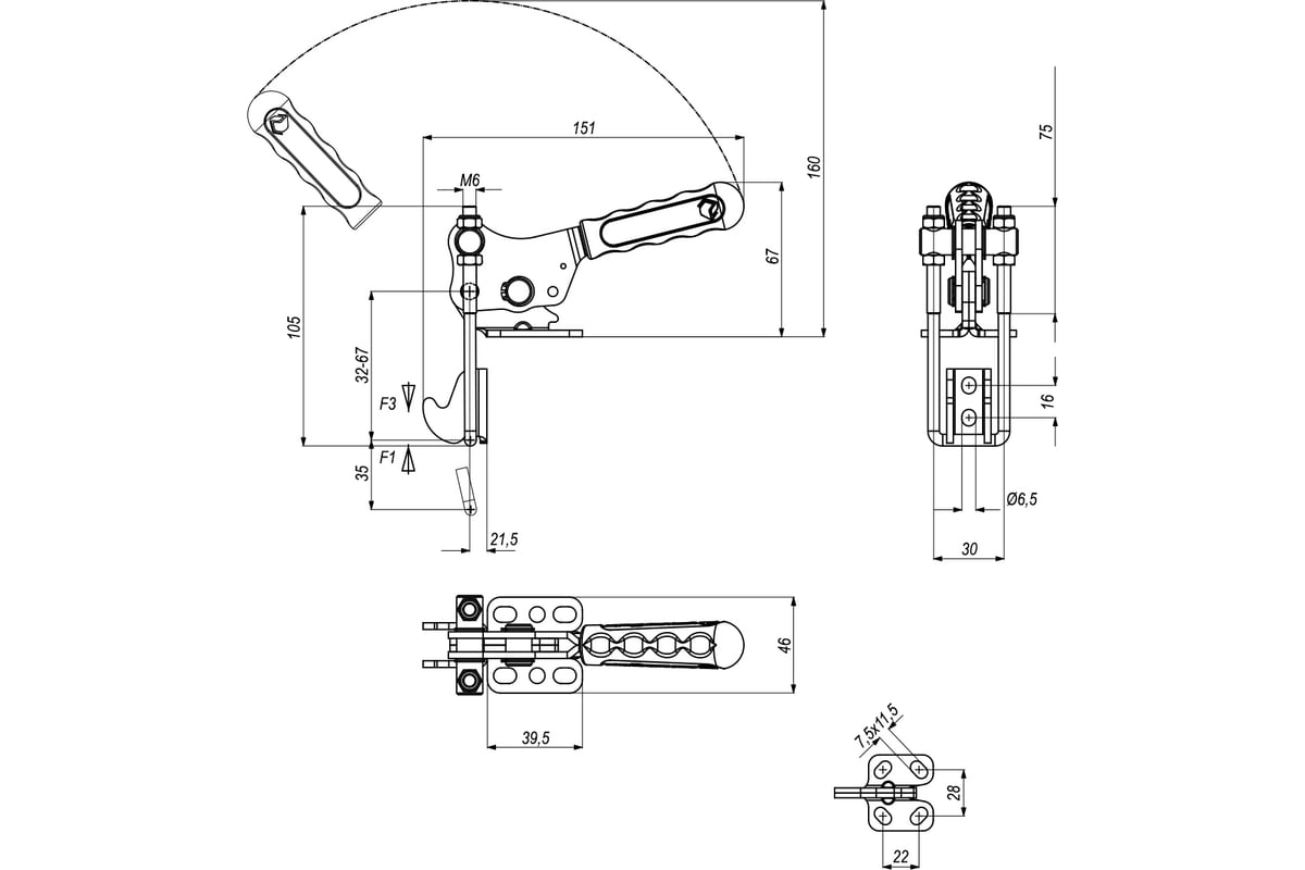 Защелка KUKAMET натяжная регулируемая вертикальная B351-3