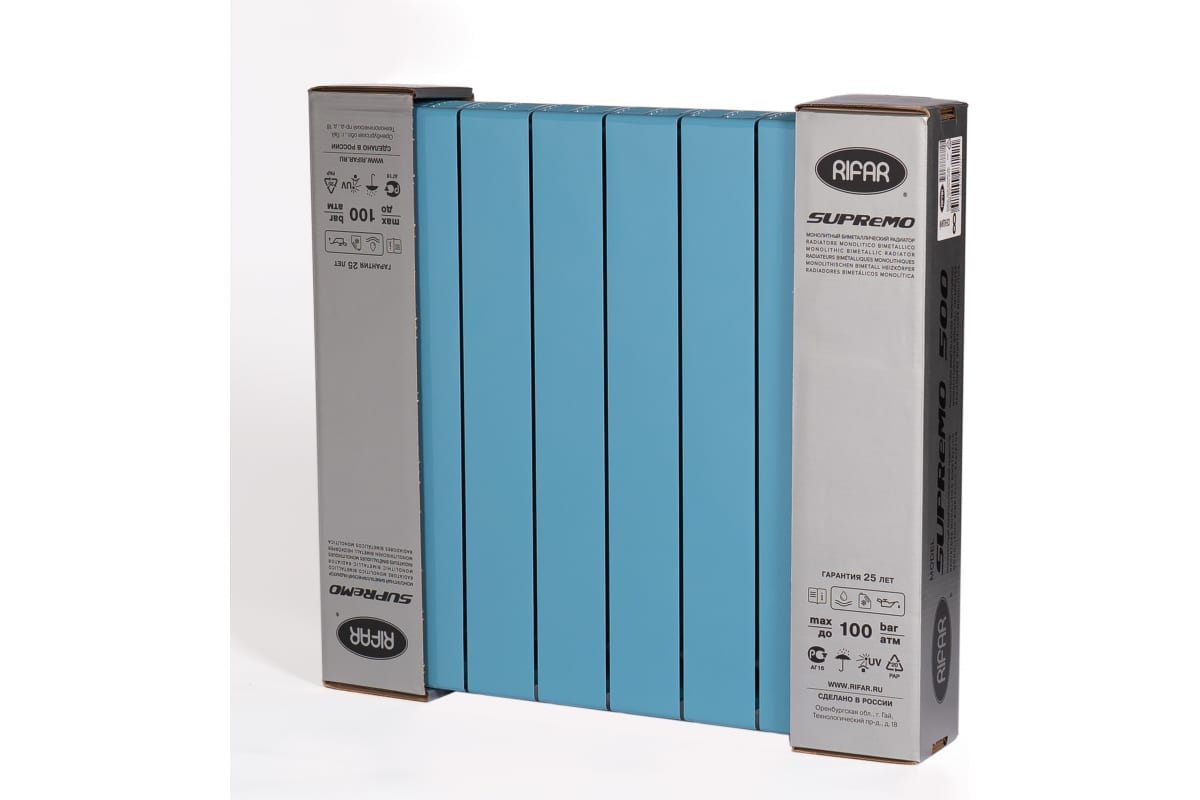 Радиатор биметаллический Rifar 95 SUPReMO 500-8 Ду 3/4 RAL 5024 САПФИР R S50083/45024