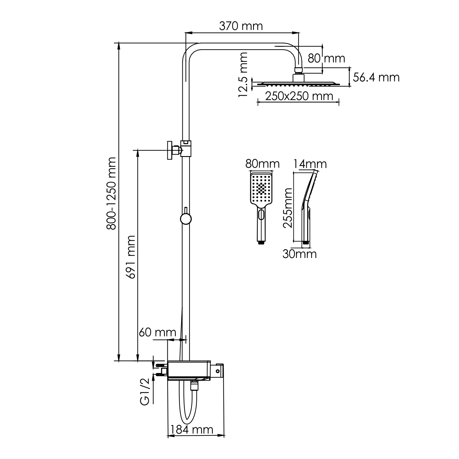 Душевая стойка WasserKRAFT A114.255.130.CB Thermo с термостатом, хром/черный